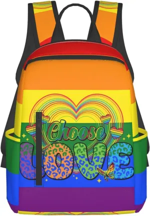 LGBT Rainbow Gay Pride Choose Love Travel Laptop Backpack Casual Backpacks Double Shoulder Daypack Notebook Rucksack Work Bags Sports Bag for Hiking Camping Beach