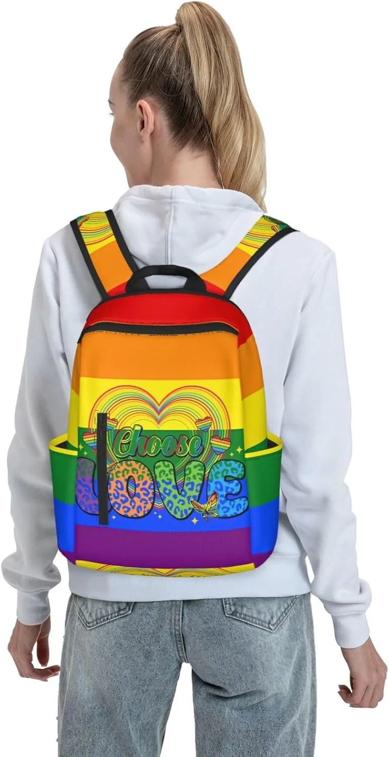 LGBT Rainbow Gay Pride Choose Love Travel Laptop Backpack Casual Backpacks Double Shoulder Daypack Notebook Rucksack Work Bags Sports Bag for Hiking Camping Beach