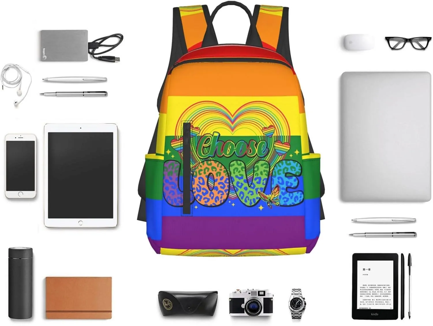LGBT Rainbow Gay Pride Choose Love Travel Laptop Backpack Casual Backpacks Double Shoulder Daypack Notebook Rucksack Work Bags Sports Bag for Hiking Camping Beach