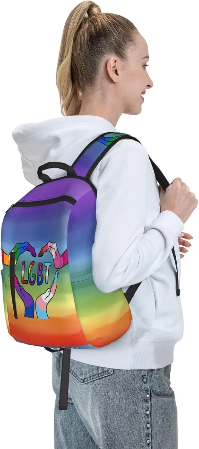 LGBT Rainbow Gay Pride Heart Gesture Travel Laptop Backpack Casual Backpacks Double Shoulder Daypack Notebook Rucksack Work Bags Sports Bag for Gym Hiking Camping Beach