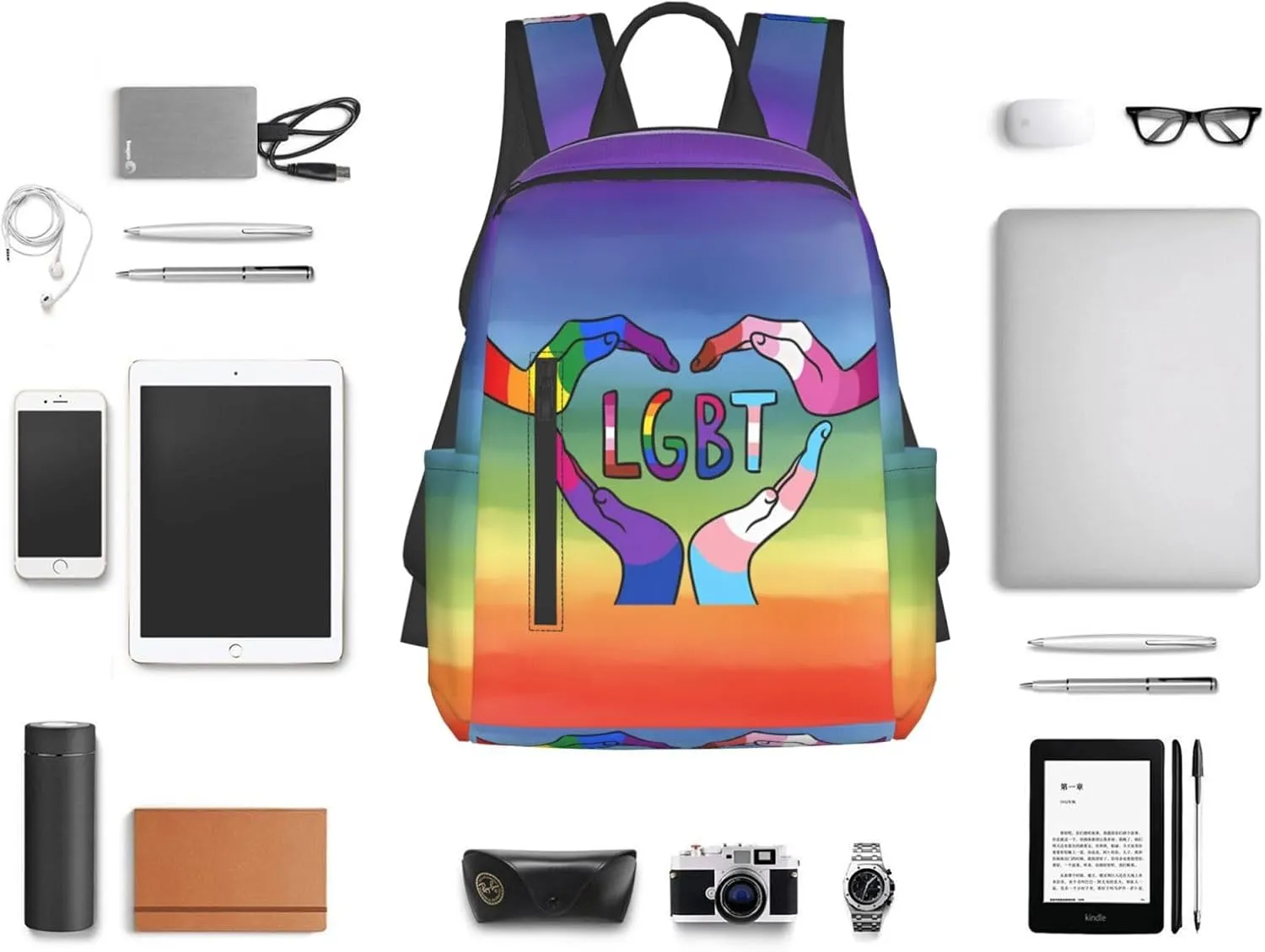 LGBT Rainbow Gay Pride Heart Gesture Travel Laptop Backpack Casual Backpacks Double Shoulder Daypack Notebook Rucksack Work Bags Sports Bag for Gym Hiking Camping Beach
