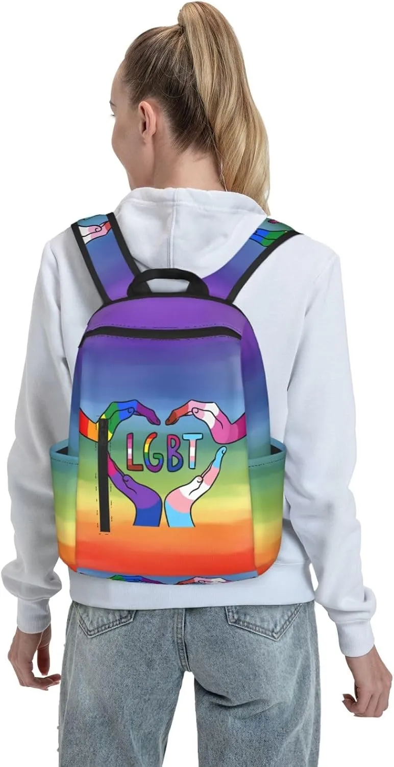 LGBT Rainbow Gay Pride Heart Gesture Travel Laptop Backpack Casual Backpacks Double Shoulder Daypack Notebook Rucksack Work Bags Sports Bag for Gym Hiking Camping Beach