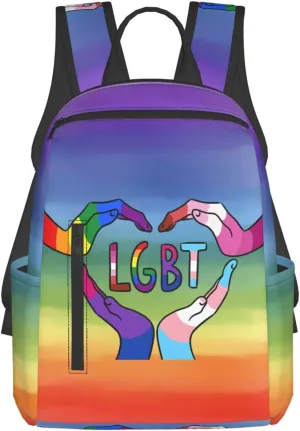 LGBT Rainbow Gay Pride Heart Gesture Travel Laptop Backpack Casual Backpacks Double Shoulder Daypack Notebook Rucksack Work Bags Sports Bag for Gym Hiking Camping Beach