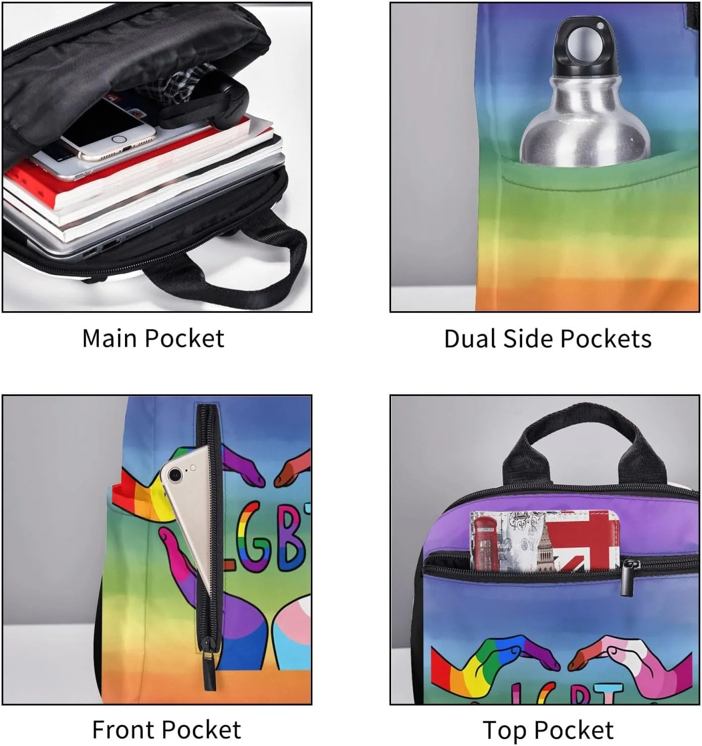 LGBT Rainbow Gay Pride Heart Gesture Travel Laptop Backpack Casual Backpacks Double Shoulder Daypack Notebook Rucksack Work Bags Sports Bag for Gym Hiking Camping Beach