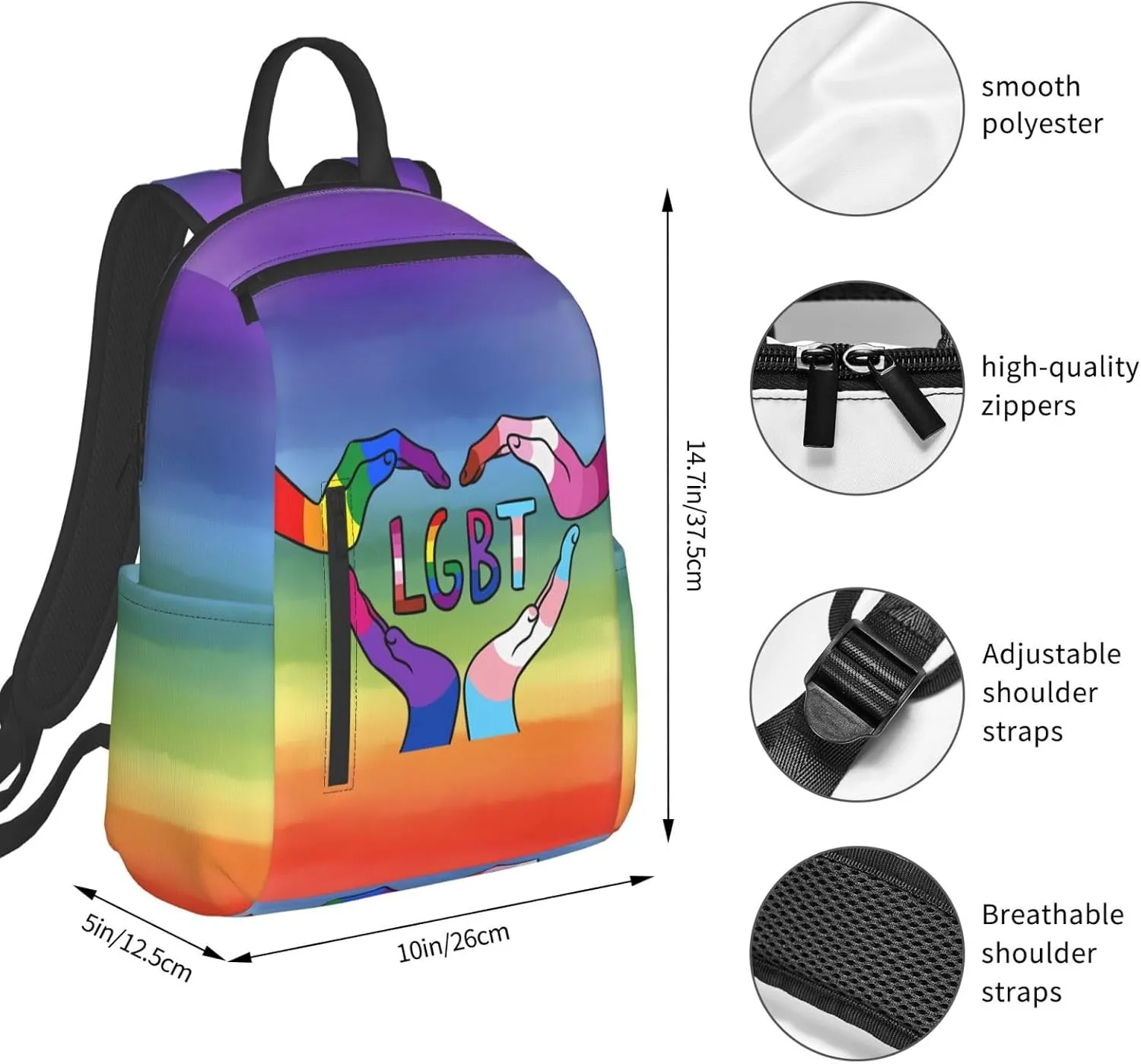 LGBT Rainbow Gay Pride Heart Gesture Travel Laptop Backpack Casual Backpacks Double Shoulder Daypack Notebook Rucksack Work Bags Sports Bag for Gym Hiking Camping Beach