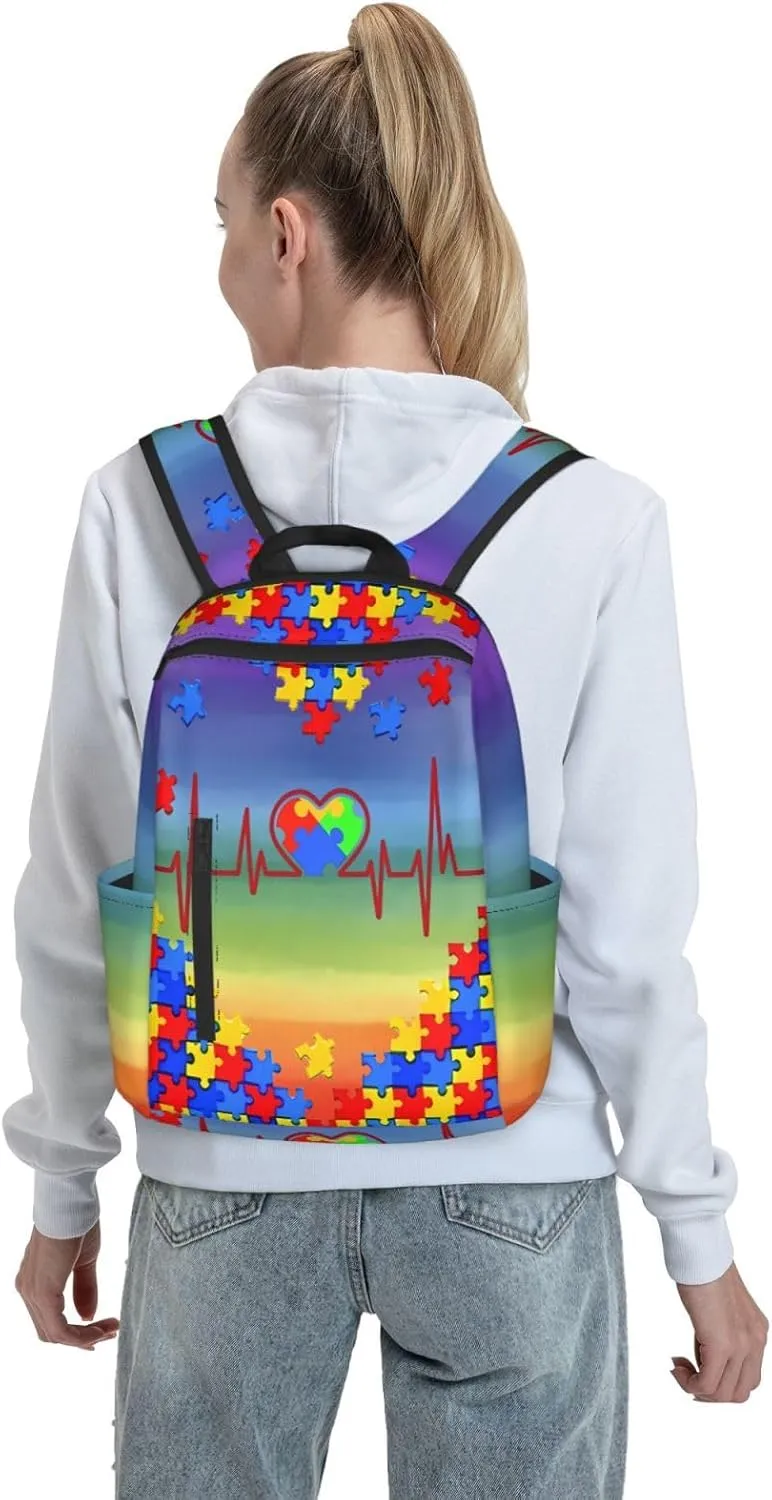 LGBT Rainbow Gay Pride Hearts Beats Puzzle Pieces Travel Laptop Backpack Casual Backpacks Double Shoulder Daypack Notebook Rucksack Work Bags Sports Bag for Gym Hiking Camping Beach