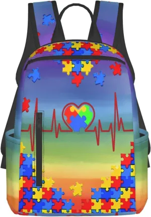 LGBT Rainbow Gay Pride Hearts Beats Puzzle Pieces Travel Laptop Backpack Casual Backpacks Double Shoulder Daypack Notebook Rucksack Work Bags Sports Bag for Gym Hiking Camping Beach