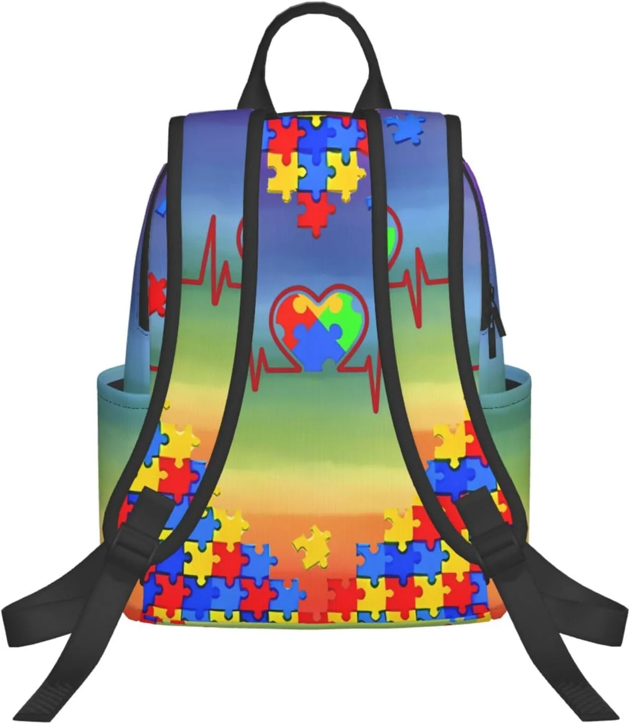 LGBT Rainbow Gay Pride Hearts Beats Puzzle Pieces Travel Laptop Backpack Casual Backpacks Double Shoulder Daypack Notebook Rucksack Work Bags Sports Bag for Gym Hiking Camping Beach