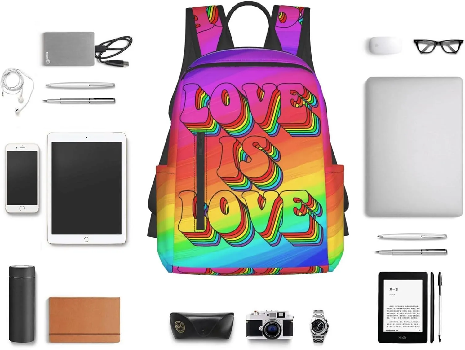 LGBT Rainbow Gay Pride Love Is Love Travel Laptop Backpack Casual Backpacks Double Shoulder Daypack Notebook Rucksack Work Bags Sports Bag for Gym Hiking Camping Beach