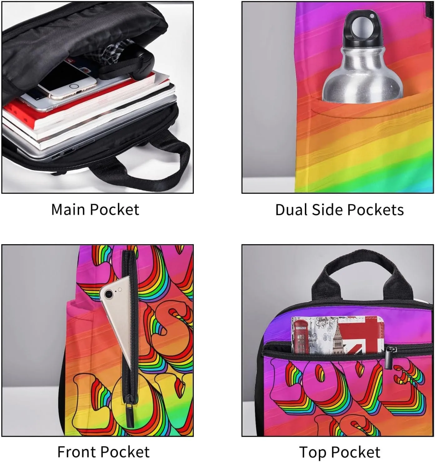 LGBT Rainbow Gay Pride Love Is Love Travel Laptop Backpack Casual Backpacks Double Shoulder Daypack Notebook Rucksack Work Bags Sports Bag for Gym Hiking Camping Beach