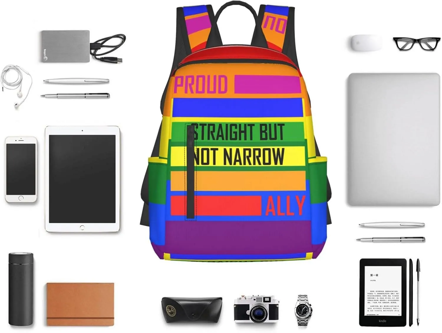 LGBT Rainbow Pride Straight But Not Narrow Ally Travel Laptop Backpack Casual Backpacks Double Shoulder Daypack Notebook Rucksack Work Bags Sports Bag for Hiking Camping Beach