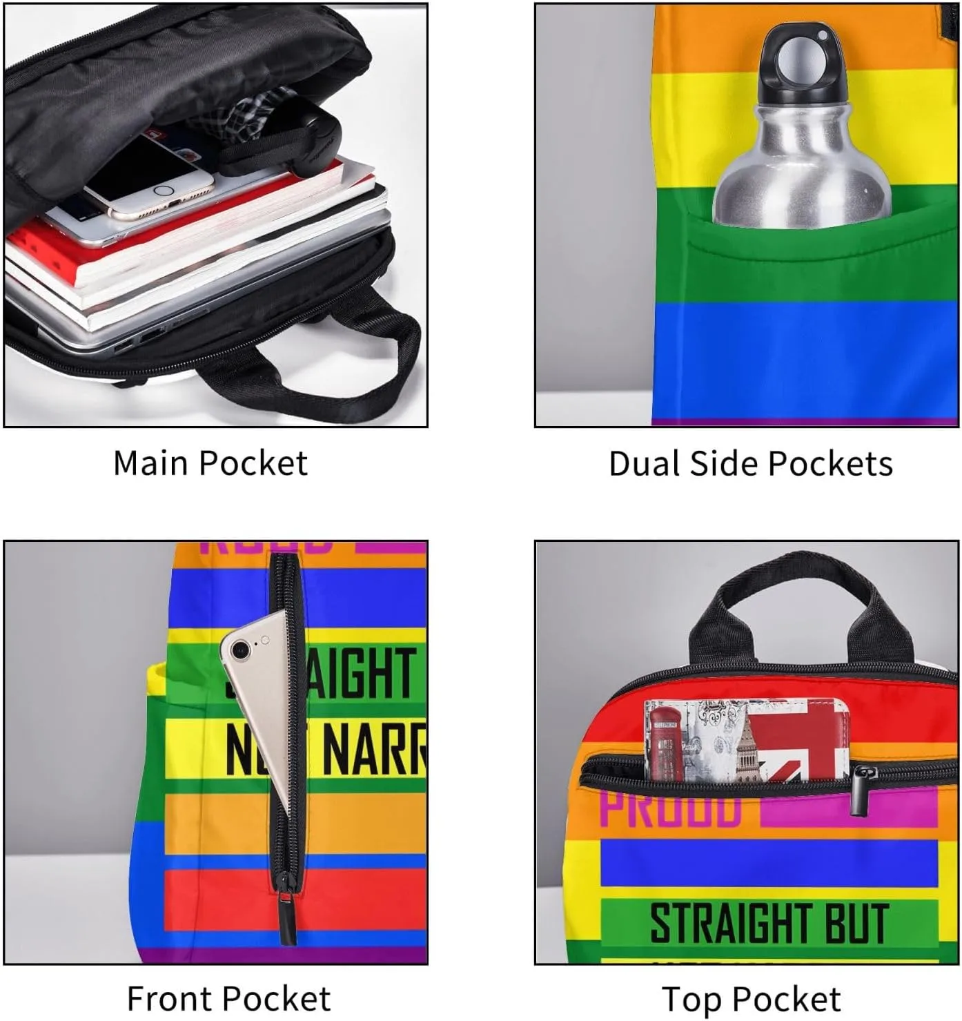 LGBT Rainbow Pride Straight But Not Narrow Ally Travel Laptop Backpack Casual Backpacks Double Shoulder Daypack Notebook Rucksack Work Bags Sports Bag for Hiking Camping Beach