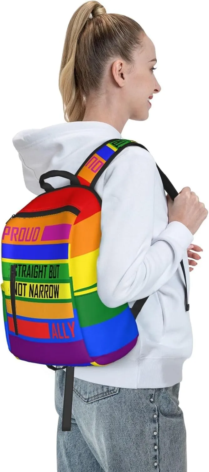 LGBT Rainbow Pride Straight But Not Narrow Ally Travel Laptop Backpack Casual Backpacks Double Shoulder Daypack Notebook Rucksack Work Bags Sports Bag for Hiking Camping Beach