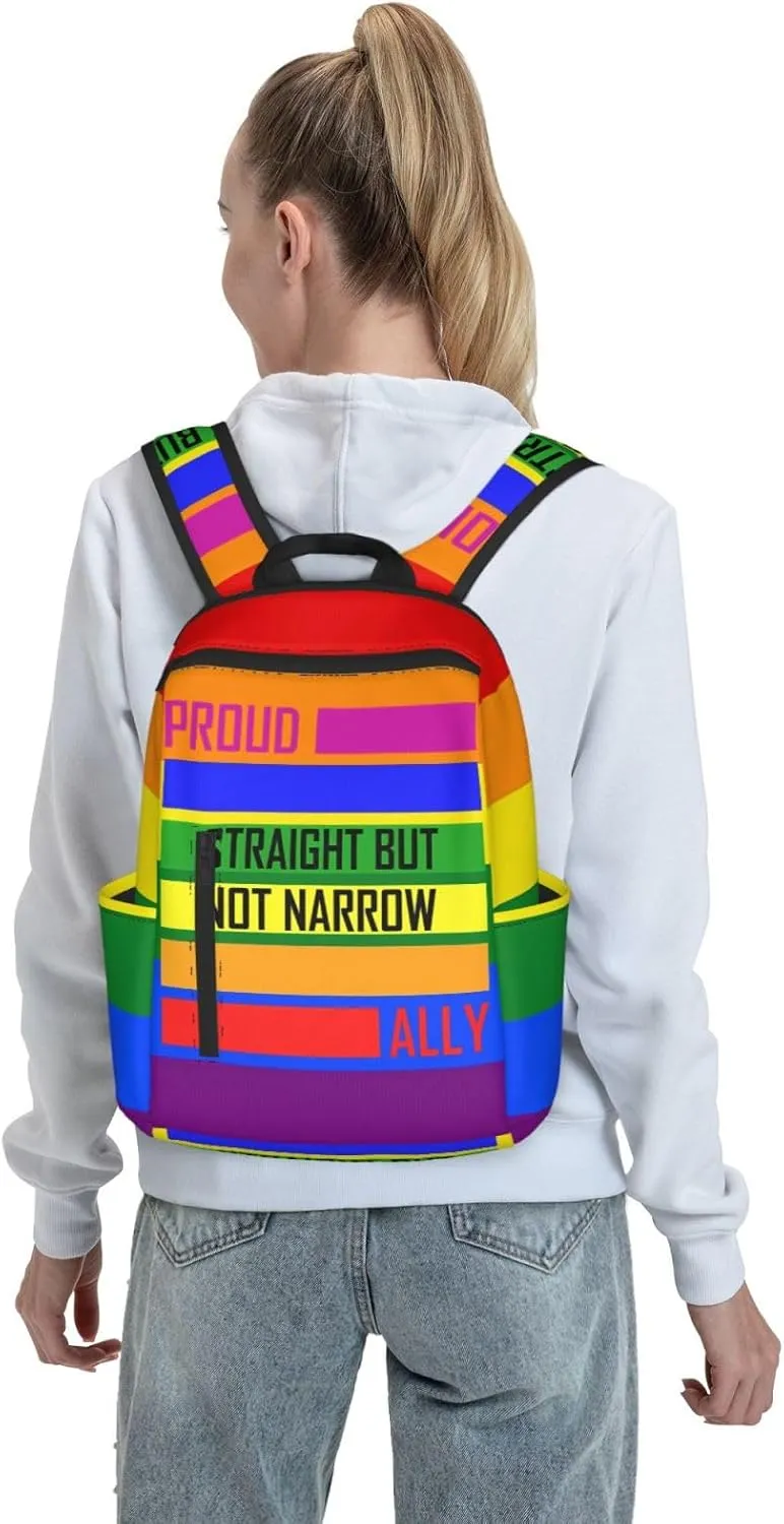 LGBT Rainbow Pride Straight But Not Narrow Ally Travel Laptop Backpack Casual Backpacks Double Shoulder Daypack Notebook Rucksack Work Bags Sports Bag for Hiking Camping Beach
