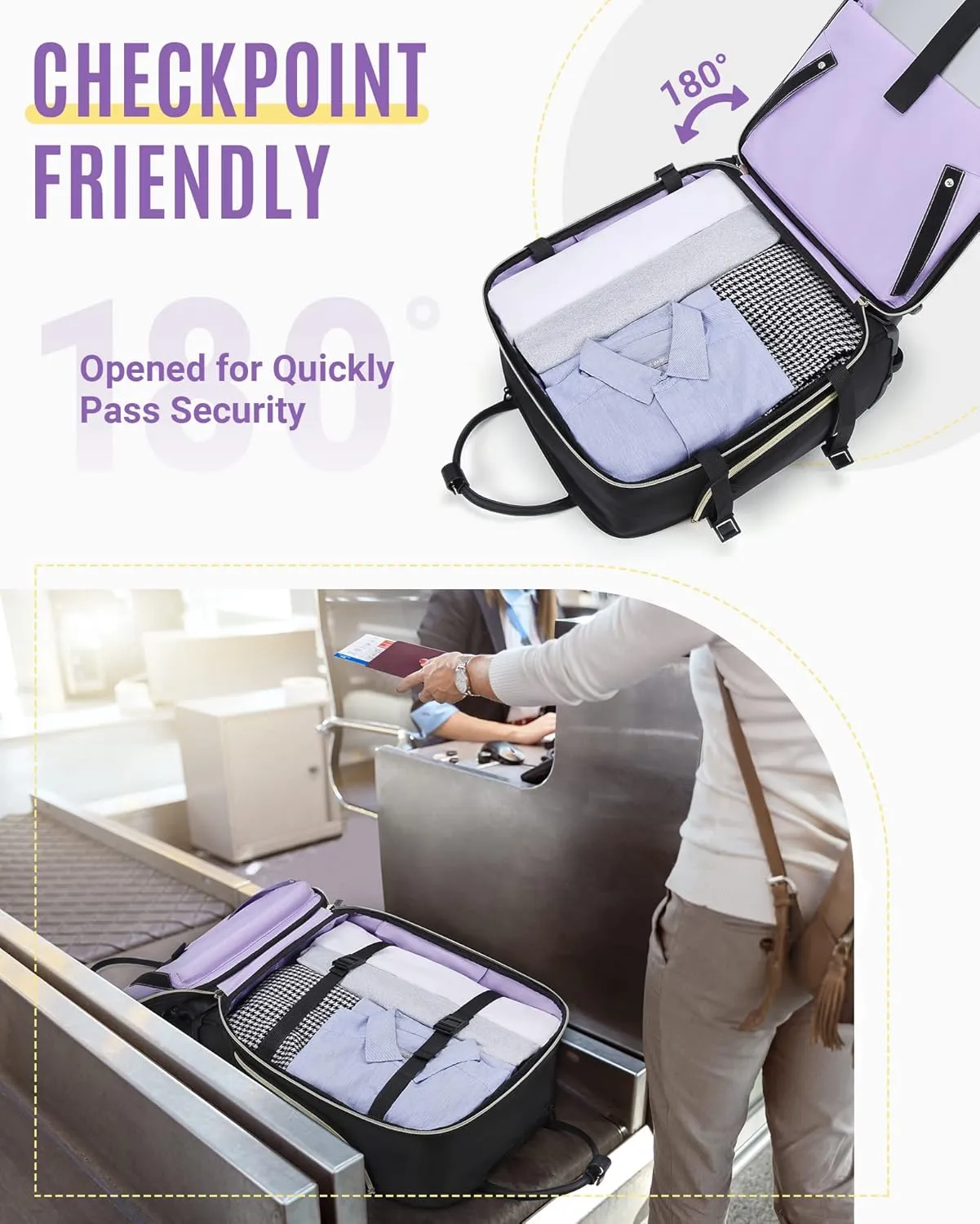 LIGHT FLIGHT Rolling Laptop Bag Rolling Briefcase for Women Computer Bag with Wheels Case for Carry on Travel Work Business