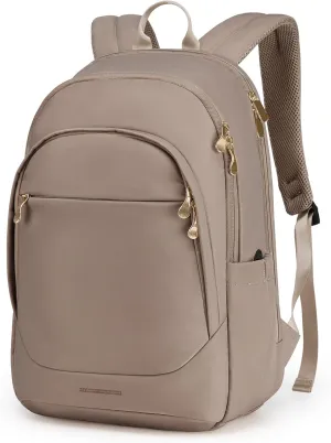 LIGHT FLIGHT Travel Laptop Backpack Women, 15.6 Inch Laptop Backpack with USB Charging Hole, Water Resistant College Bookbag, Black Computer Backpacks for Work, Champagne
