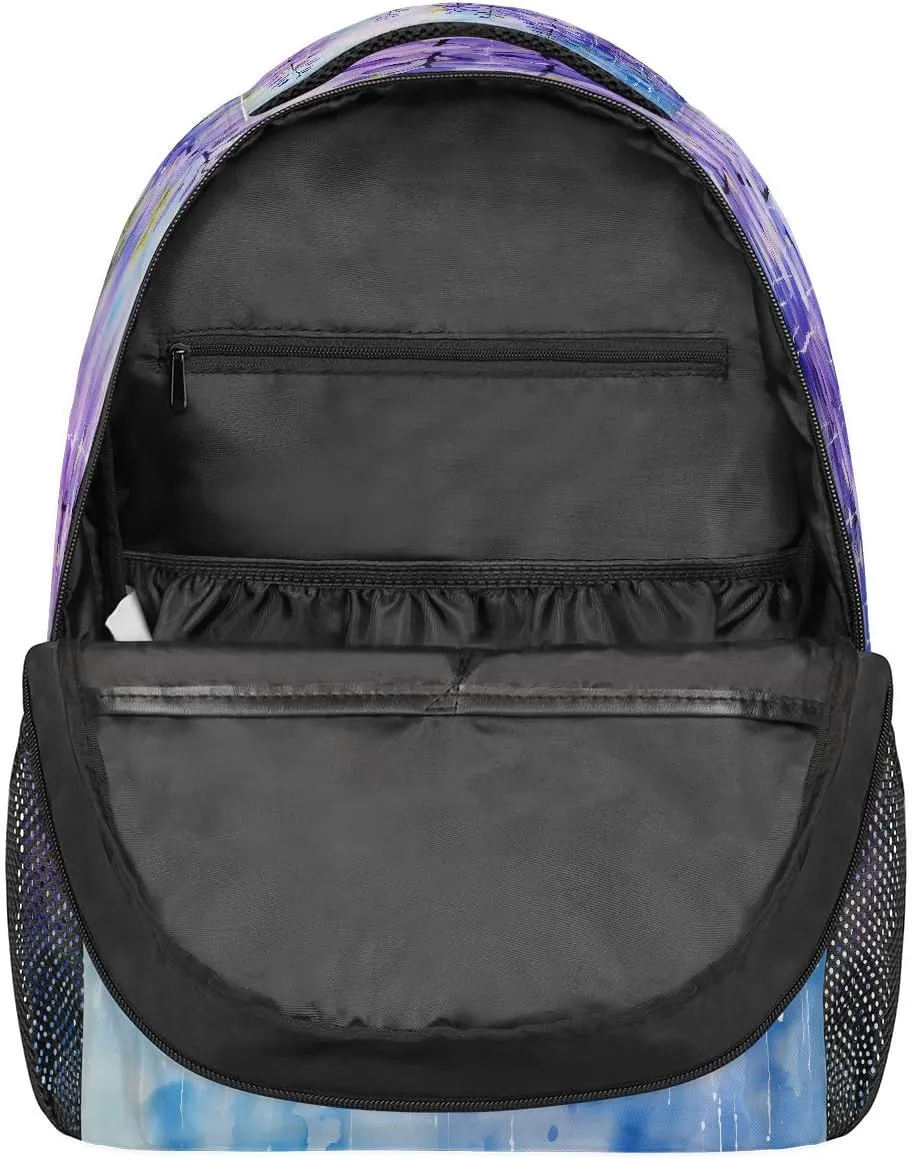 Lightweight Travel Backpack, Abstract Purple Flower Large Capacity Bookbag, Waterproof Travel Bag Casual Daypack for Men Women Adults