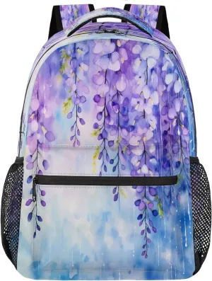 Lightweight Travel Backpack, Abstract Purple Flower Large Capacity Bookbag, Waterproof Travel Bag Casual Daypack for Men Women Adults