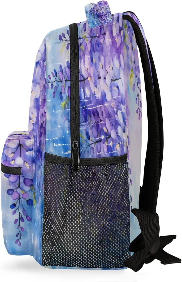 Lightweight Travel Backpack, Abstract Purple Flower Large Capacity Bookbag, Waterproof Travel Bag Casual Daypack for Men Women Adults