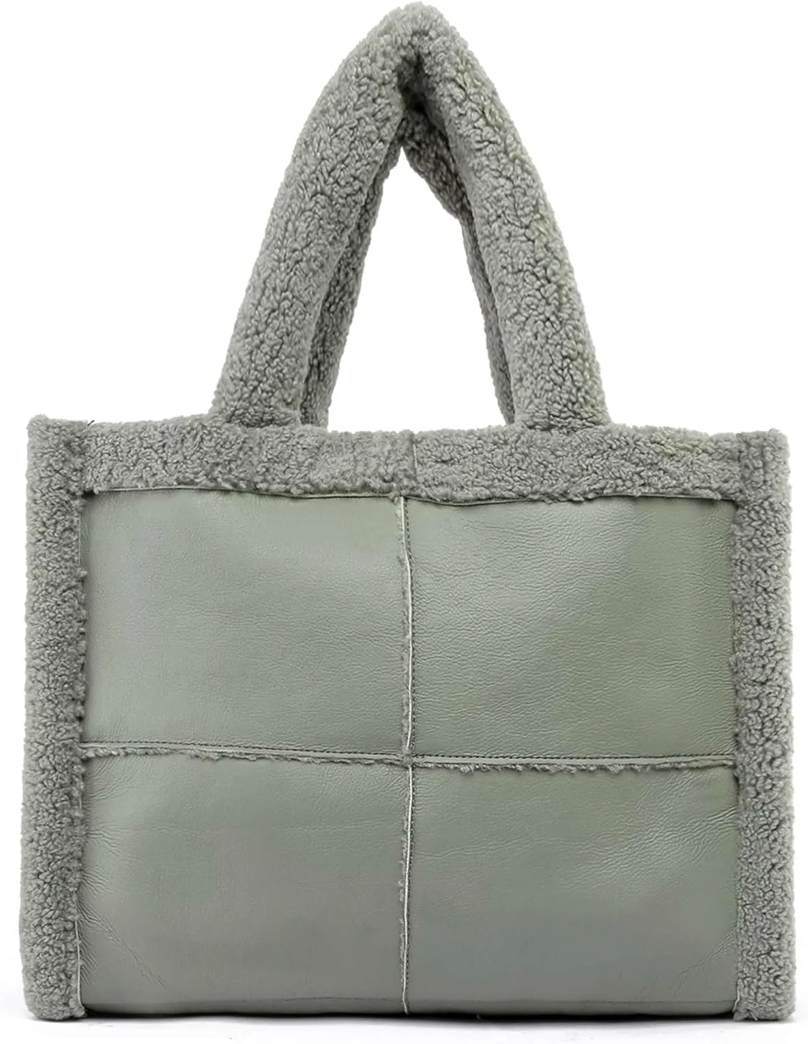 Like Dreams Large Sherpa Tote Bag, Inner Pocket Vegan Leather, Large Tote Hand bags for Women, Fashion Winter Purse