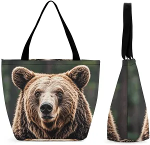 Lodge Bear Deer Tote Bag Shoulder Shopping Bag Reusable Grocery Bag for Travel Work Friendship Gift