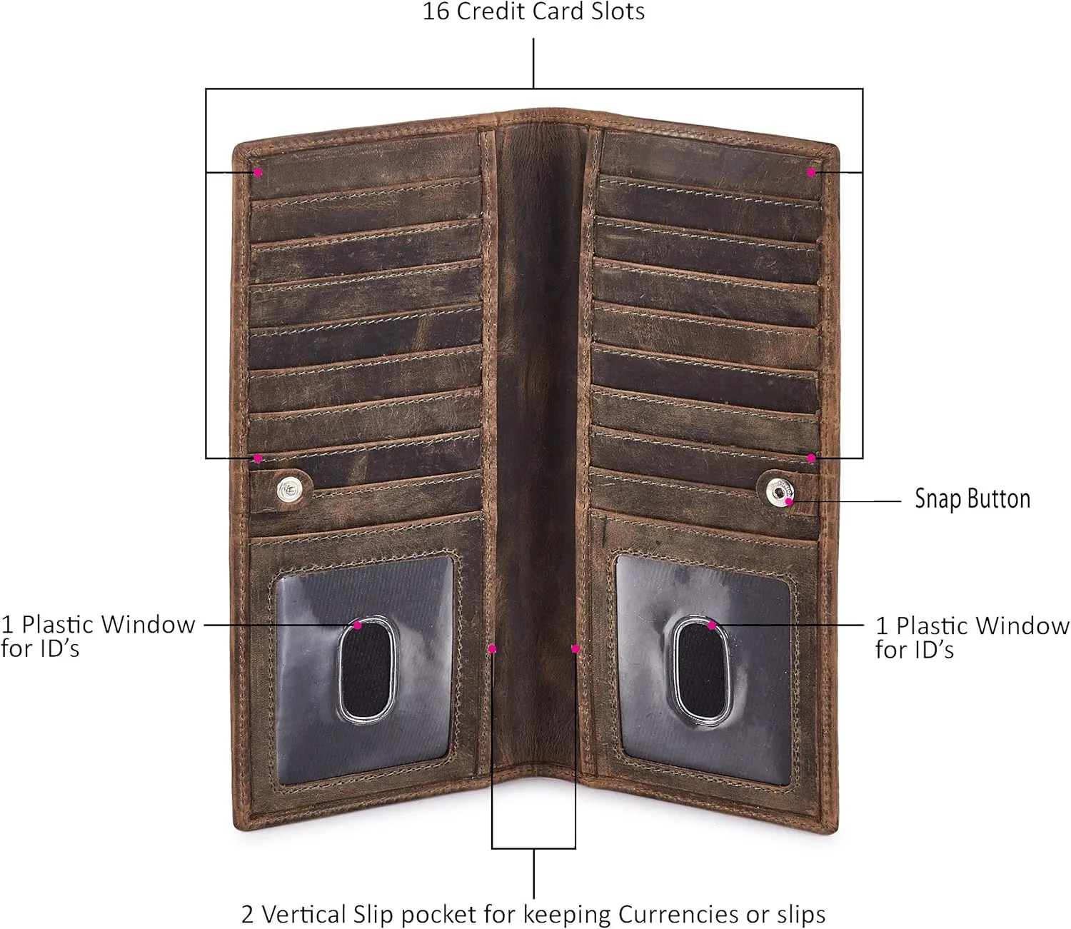 Long Wallet for Men Women Real Leather Bifold RFID Stylish Slim Handmade 2 ID Window Credit Card Holder in Gift Box