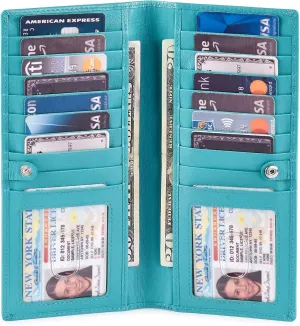 Long Wallet for Men Women Real Leather Bifold RFID Stylish Slim Handmade 2 ID Window Credit Card Holder in Gift Box