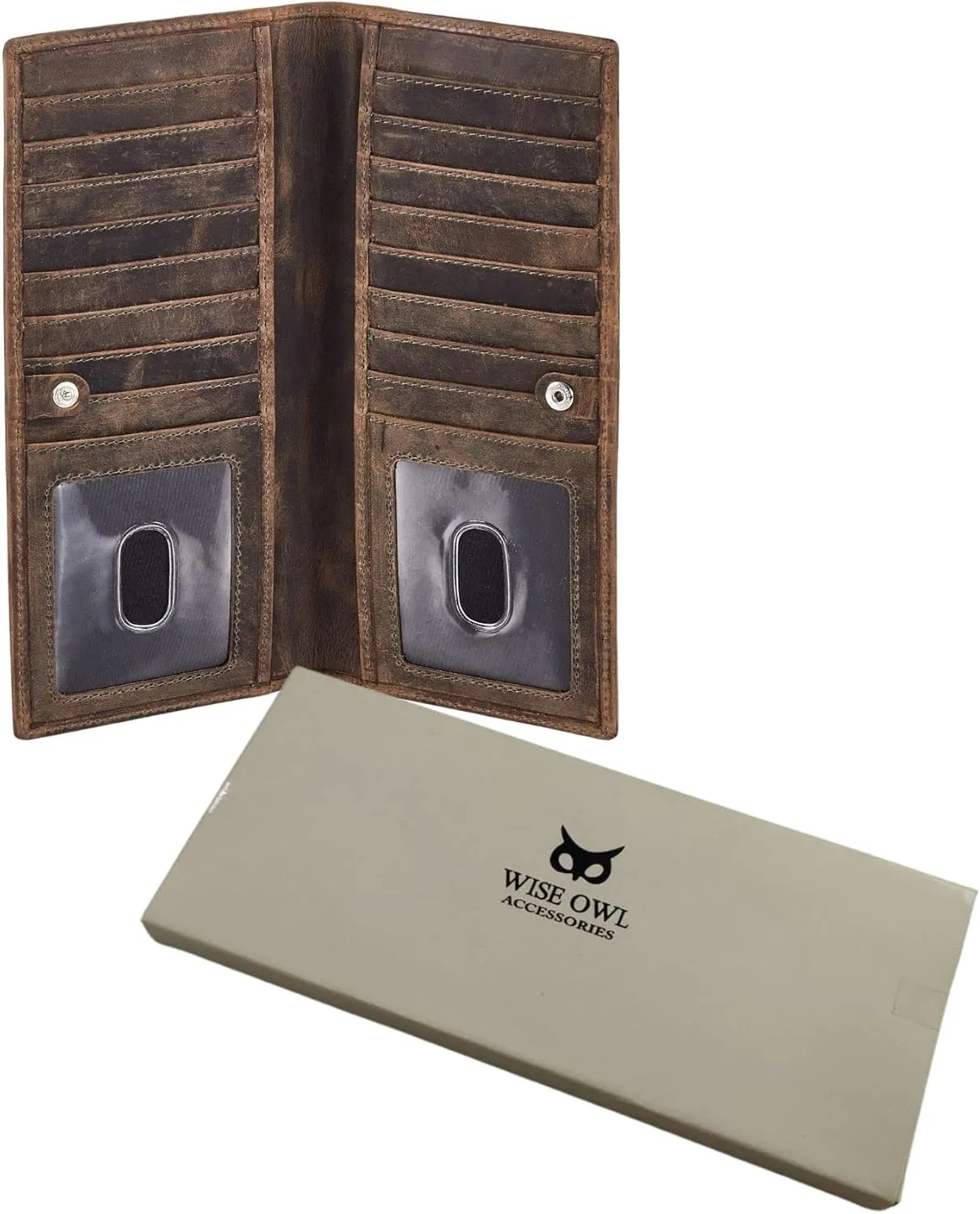 Long Wallet for Men Women Real Leather Bifold RFID Stylish Slim Handmade 2 ID Window Credit Card Holder in Gift Box