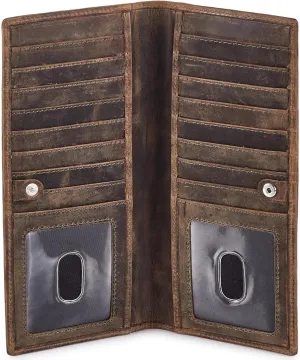 Long Wallet for Men Women Real Leather Bifold RFID Stylish Slim Handmade 2 ID Window Credit Card Holder in Gift Box