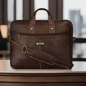 LOREM Brown Faux Leather Laptop Messenger Bag for Men & Women (10 L) (BG16)