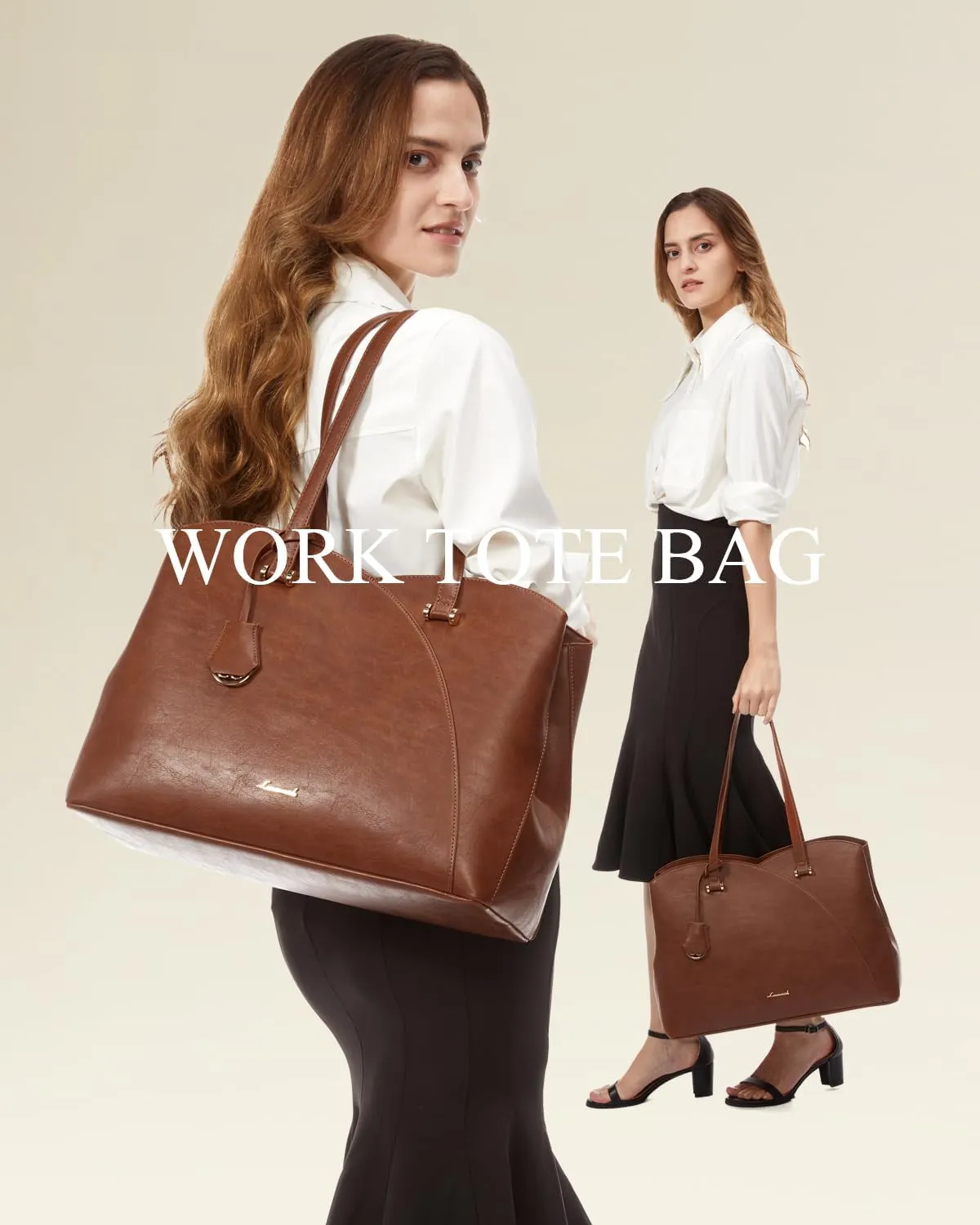 LOVEVOOK 17 Inch Laptop Tote Bag for Women, Work Bags Laptop Bag Teacher Tote Bag, Leather Computer Bag Large Purses Handbag Professional Briefcase, Brown