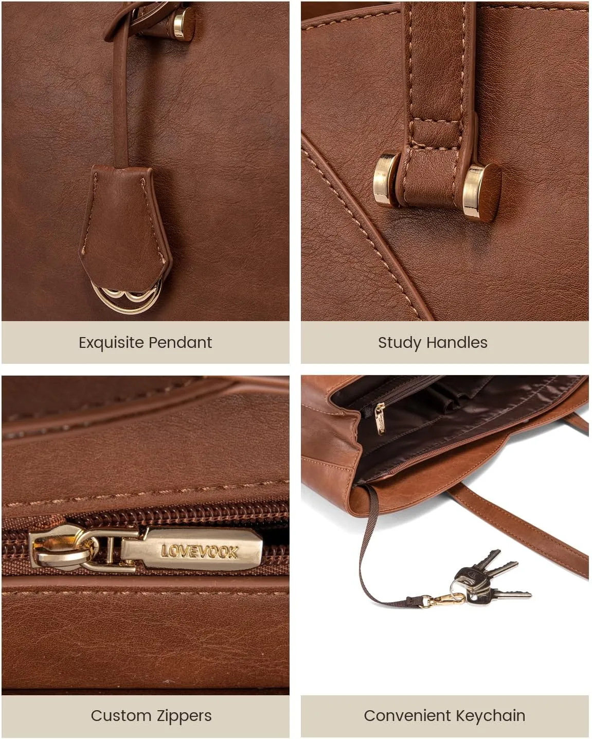 LOVEVOOK 17 Inch Laptop Tote Bag for Women, Work Bags Laptop Bag Teacher Tote Bag, Leather Computer Bag Large Purses Handbag Professional Briefcase, Brown