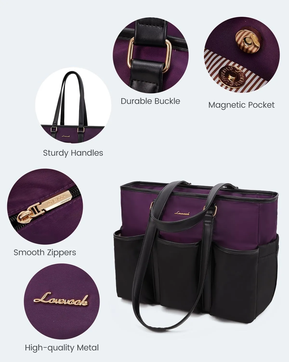 LOVEVOOK 17 Inch Laptop Tote Bag for Women Work, Teacher Tote Nurse Bag, Professional Utility Computer Bag For Work/Travel/College/Daily, Large Purse Handbag With Multi Pockets & Top Zipper