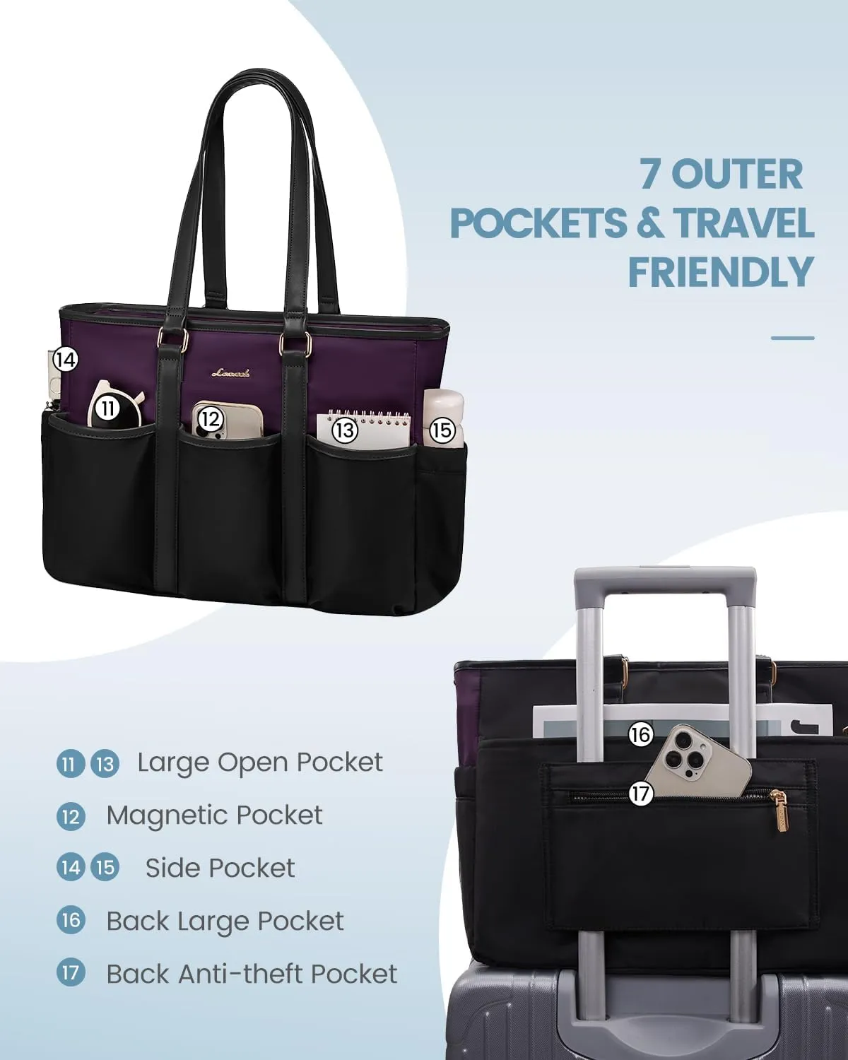 LOVEVOOK 17 Inch Laptop Tote Bag for Women Work, Teacher Tote Nurse Bag, Professional Utility Computer Bag For Work/Travel/College/Daily, Large Purse Handbag With Multi Pockets & Top Zipper