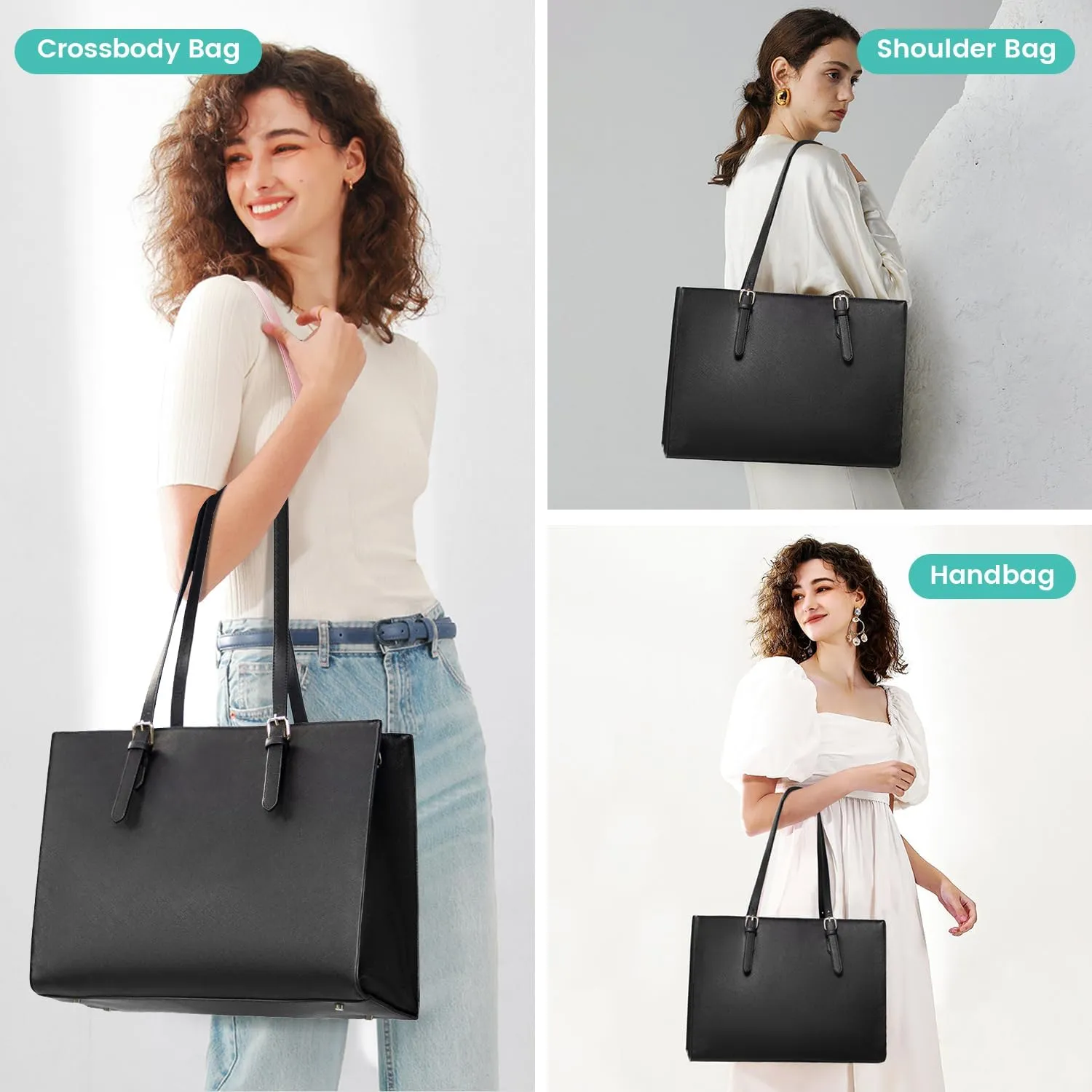 LOVEVOOK 17.3-inch Laptop Bag for Women, Large Capacity Travel Tote Bag with Clutch Purse 2PCs Set, Professional Business Computer Work Bag, Leather Shoulder Briefcase for Office Lady, Black