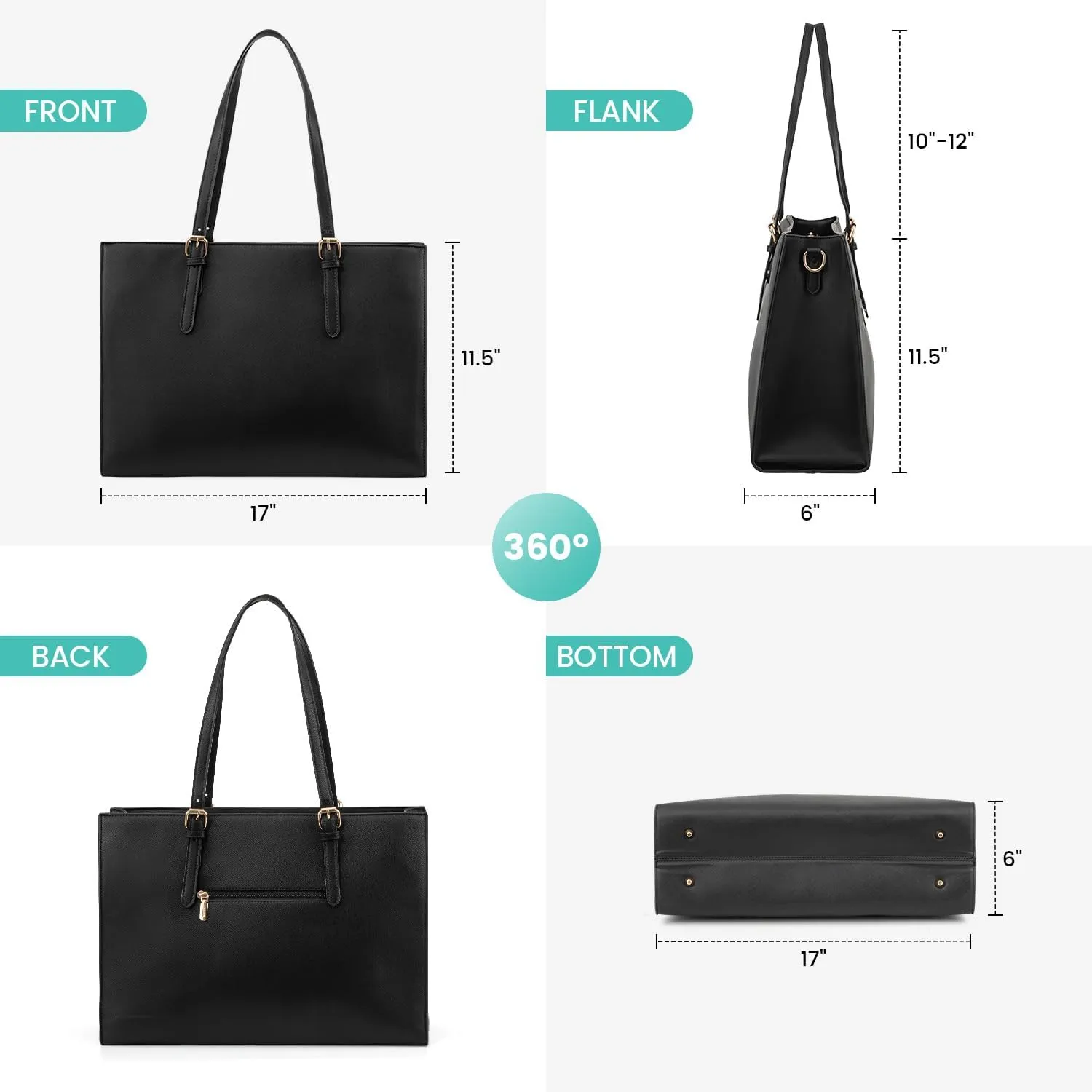 LOVEVOOK 17.3-inch Laptop Bag for Women, Large Capacity Travel Tote Bag with Clutch Purse 2PCs Set, Professional Business Computer Work Bag, Leather Shoulder Briefcase for Office Lady, Black