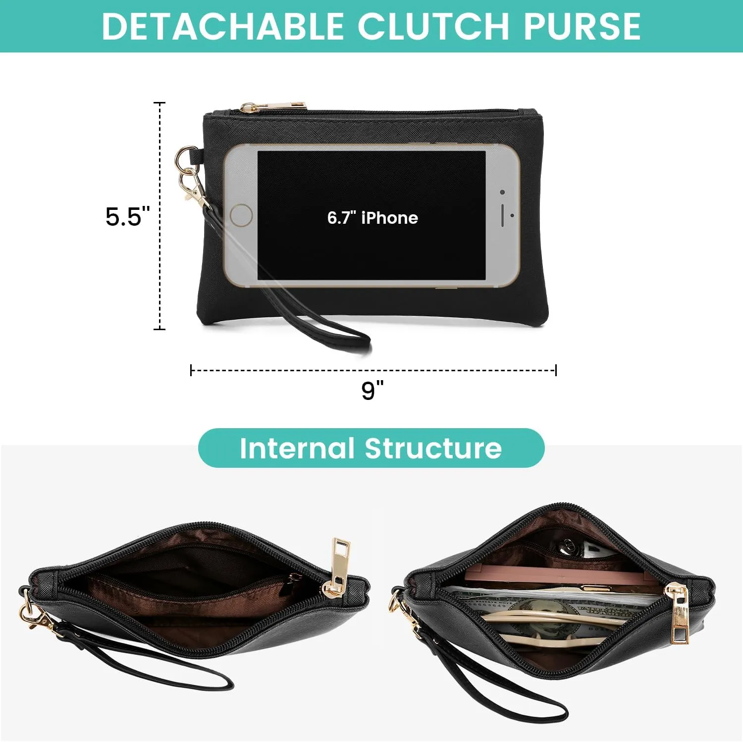 LOVEVOOK 17.3-inch Laptop Bag for Women, Large Capacity Travel Tote Bag with Clutch Purse 2PCs Set, Professional Business Computer Work Bag, Leather Shoulder Briefcase for Office Lady, Black