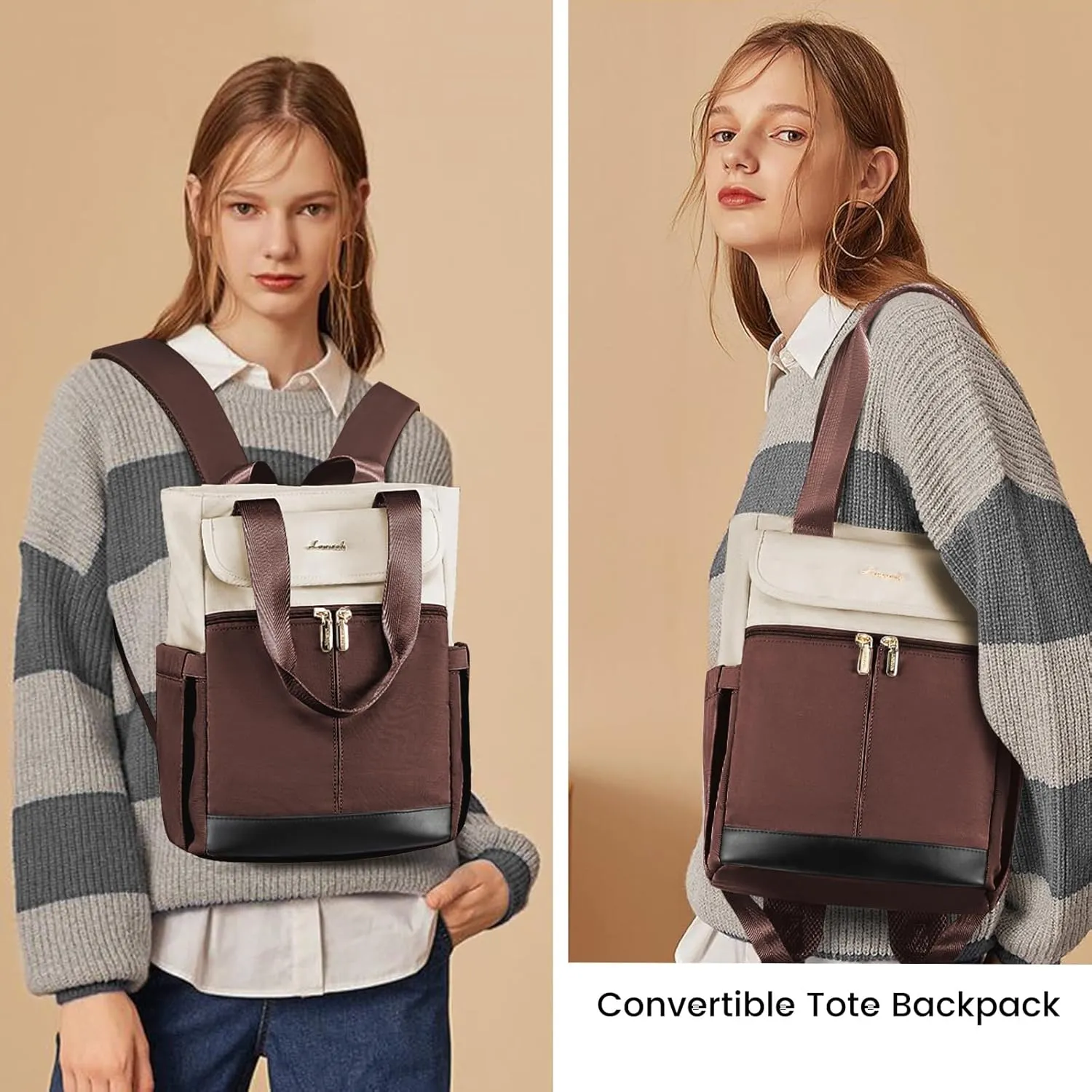 LOVEVOOK Backpack Purse for Women, Convertible Small Backpack Tote for Woman, Mini College Daypack for Work, Daily, Travel, 2pcs set
