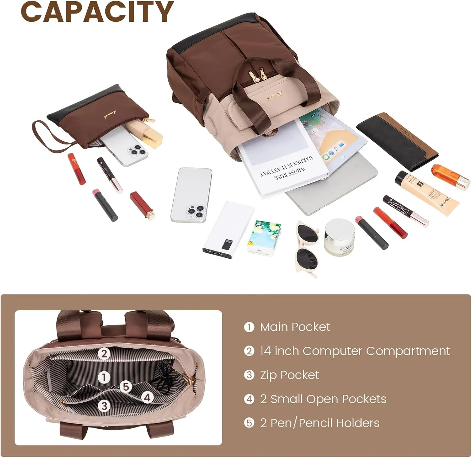 LOVEVOOK Backpack Purse for Women, Convertible Small Backpack Tote for Woman, Mini College Daypack for Work, Daily, Travel, 2pcs set