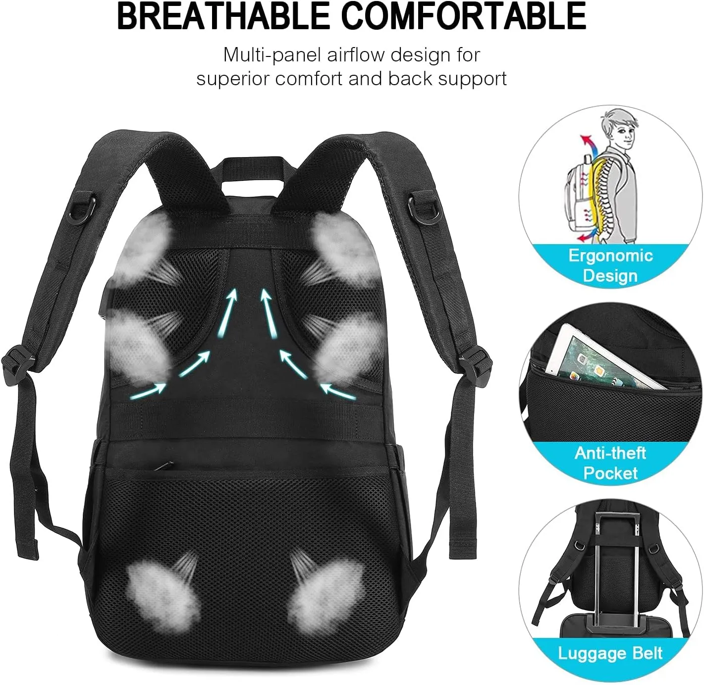 LOVEVOOK Black Backpack for Women Men, School Bookbag with Laptop Compartment for College Work Travel, Water Resistant Daypack, Fit 15.6" Laptop