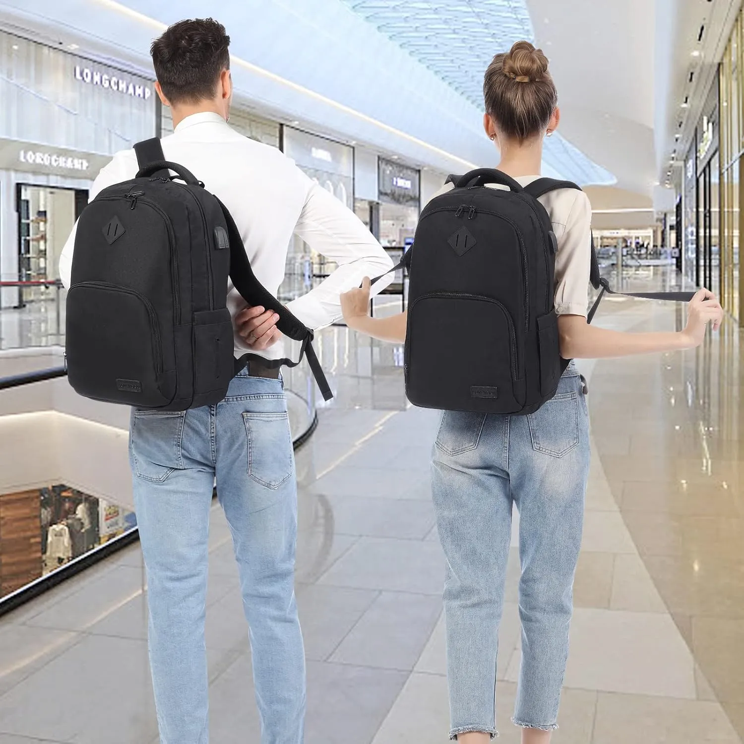 LOVEVOOK Black Backpack for Women Men, School Bookbag with Laptop Compartment for College Work Travel, Water Resistant Daypack, Fit 15.6" Laptop