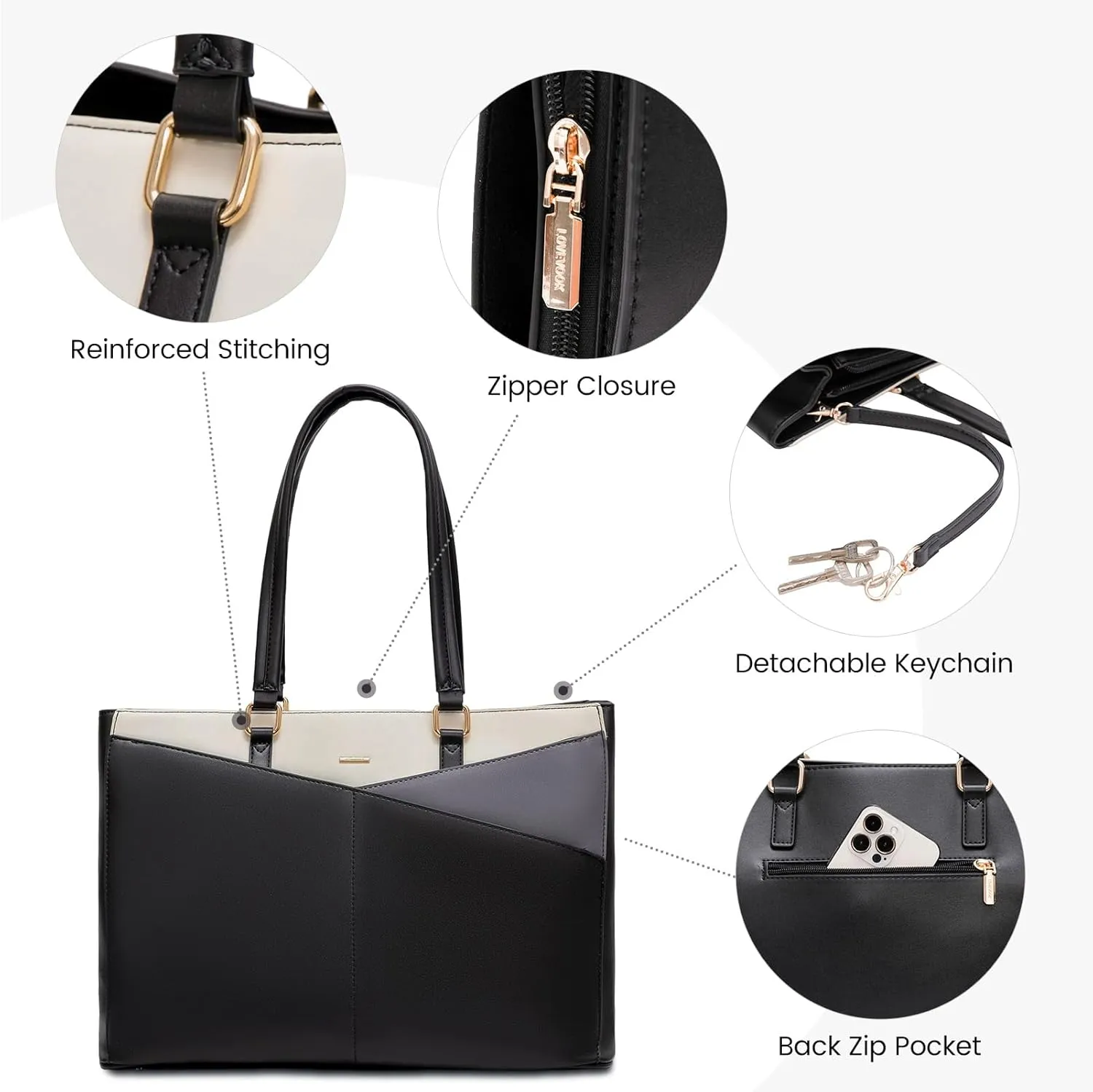 LOVEVOOK Laptop Bag for Women, 15.6 inch Laptop Tote Work Teacher Bags Cancas Computer Shoulder Bag,Black/Gray/White