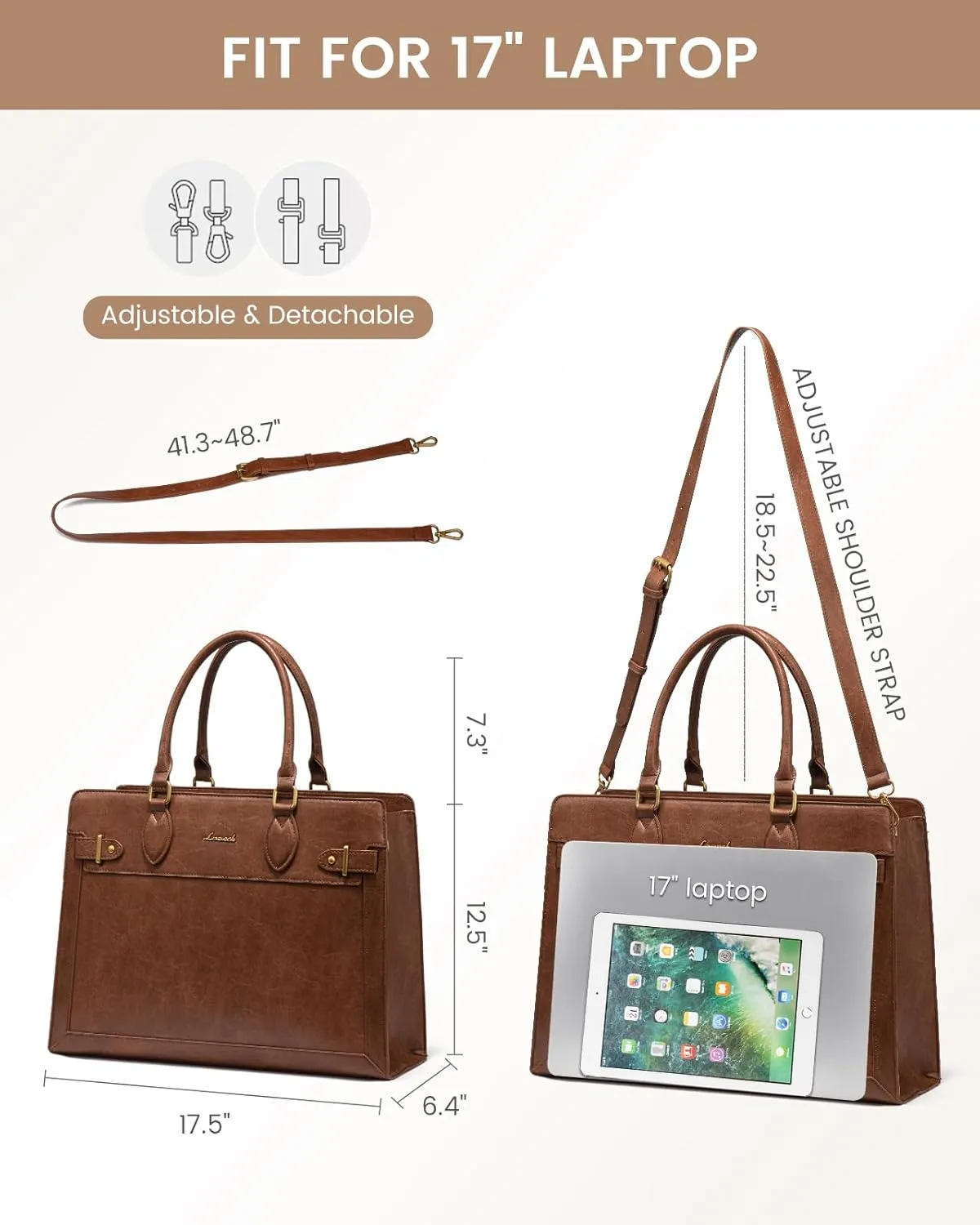 LOVEVOOK Laptop Bag for Women 17 Inch Work Tote, Business Computer Briefcase, PU Leather Tote Bag for Teacher, Large Office Shoulder Purse