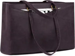 LOVEVOOK Laptop Bag for Women,15.6 Inch Laptop Tote Bag for Women,Vintage Leather Work Tote Bags Computer Teacher Bag,Waterproof Business Bag Office Briefcase, Retro Purple