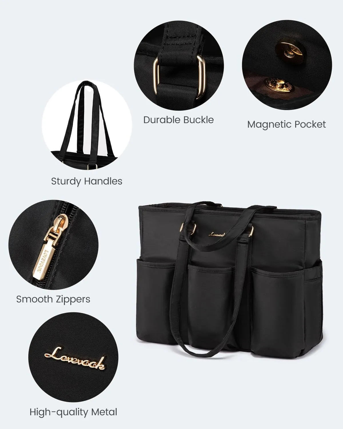 LOVEVOOK Laptop Tote Bag for Women Work, Teacher Tote Bag Nurse Bag With Large Cup Holder, Utility Professional Computer Bag For Work/Travel/College/Daily, Large Purse Handbag With Multi Pockets