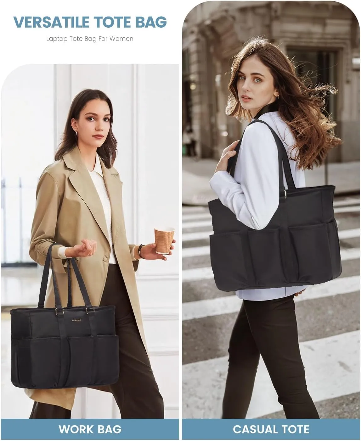 LOVEVOOK Laptop Tote Bag for Women Work, Teacher Tote Bag Nurse Bag With Large Cup Holder, Utility Professional Computer Bag For Work/Travel/College/Daily, Large Purse Handbag With Multi Pockets
