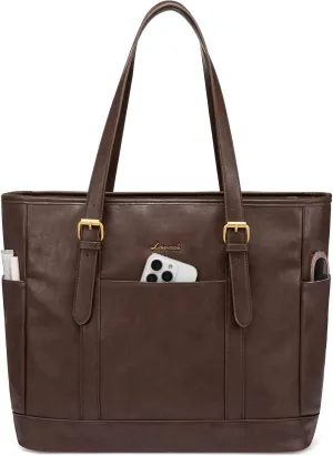 LOVEVOOK Laptop Tote Bag for Women,Vintage Leather Work Tote Bag for Women, 15.6 Inch Computer Briefcase Bag,Waterproof Teacher Business Office