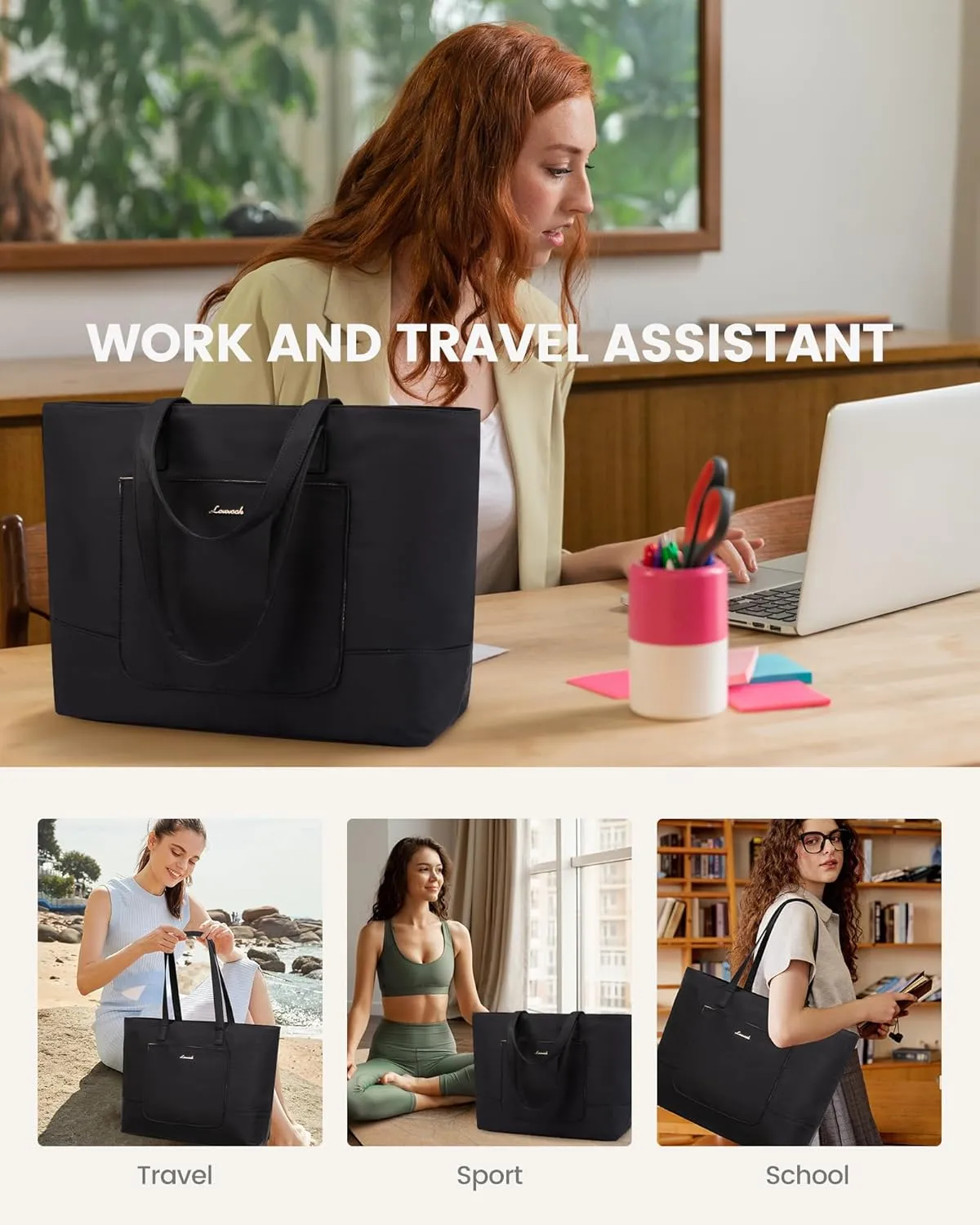 LOVEVOOK Work Tote with Laptop Compartment for Nurse Travel Commuter, Gym Bag with Yoga Mat Strap