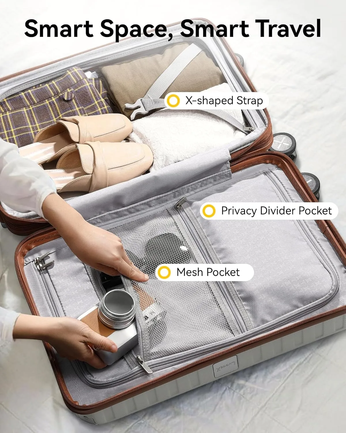 LUGGEX Carry On Luggage Sets 3 Piece, PC Expandable Hardshell Luggage with Spinner Wheels, Brown Black