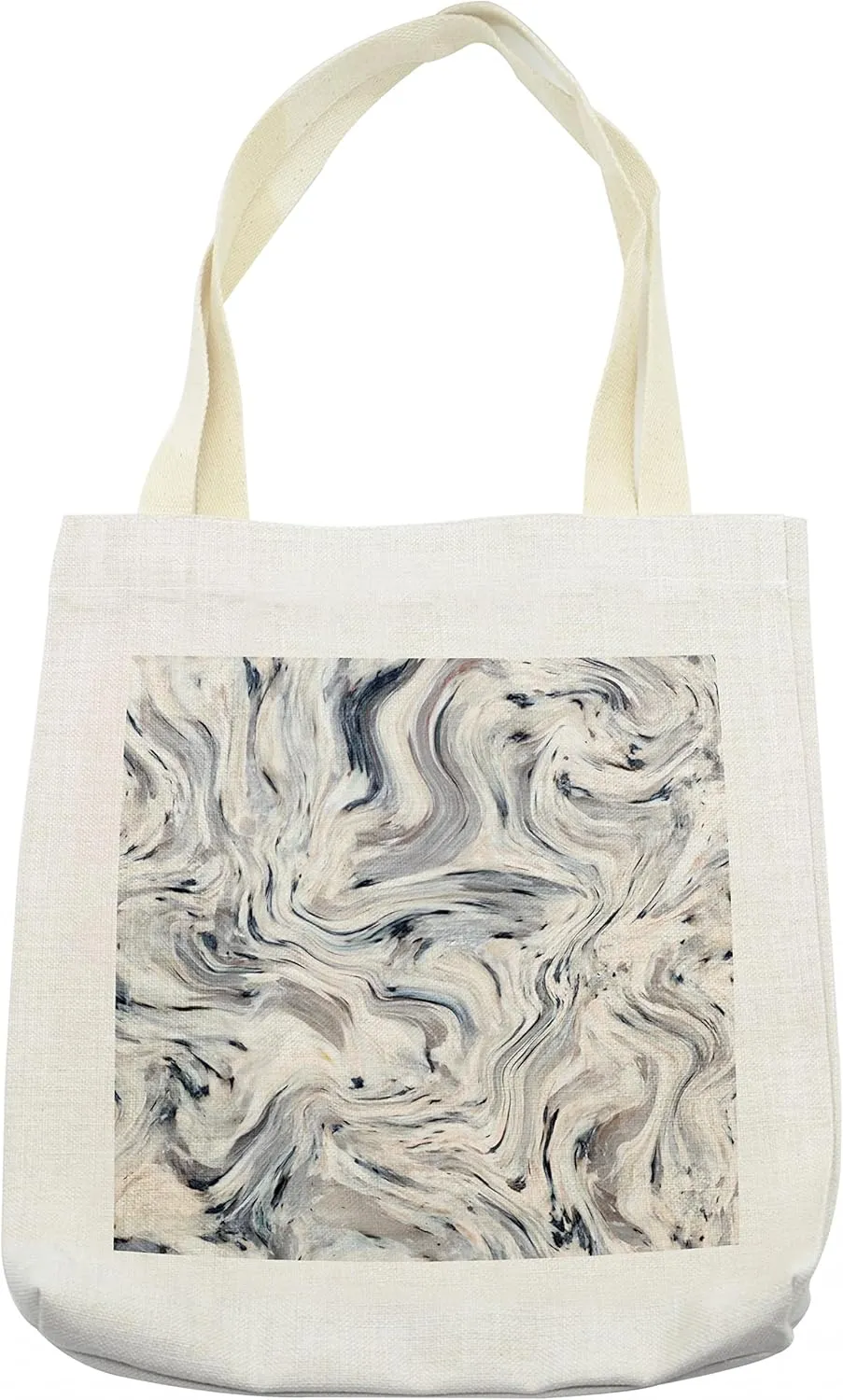 Lunarable Marble Tote Bag, Japanese Marble Motif with Artisan Pigment Effects Interior Stucco Design, Cloth Linen Reusable Bag for Shopping Books Beach and More, 16.5" X 14", Cream